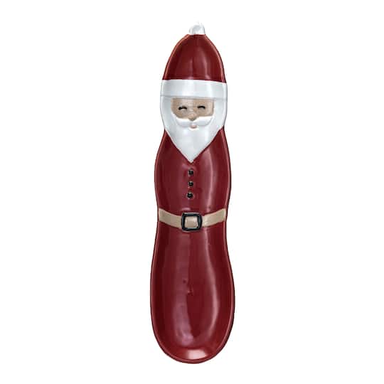 Hello Honey® 11.75" Red & White Stoneware Santa Shaped Plate